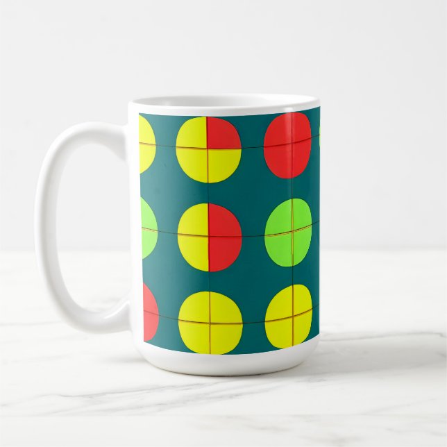 Colourful Geometric Pattern With Green, Red Coffee Mug (Left)