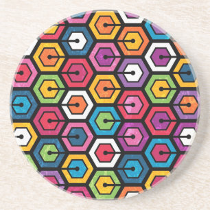 Colourful geometric pattern with hexagons coaster