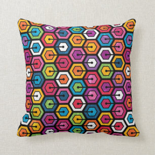 Colourful geometric pattern with hexagons cushion