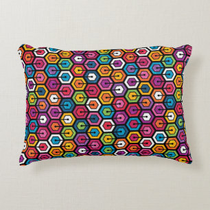 Colourful geometric pattern with hexagons decorative cushion