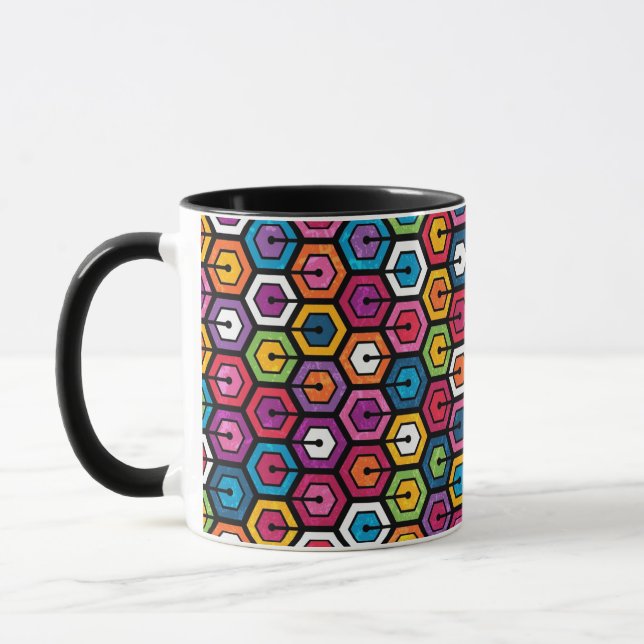 Colourful geometric pattern with hexagons mug (Left)