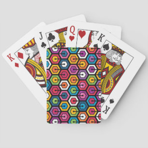 Colourful geometric pattern with hexagons playing cards