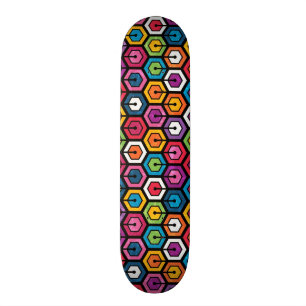 Colourful geometric pattern with hexagons skateboard