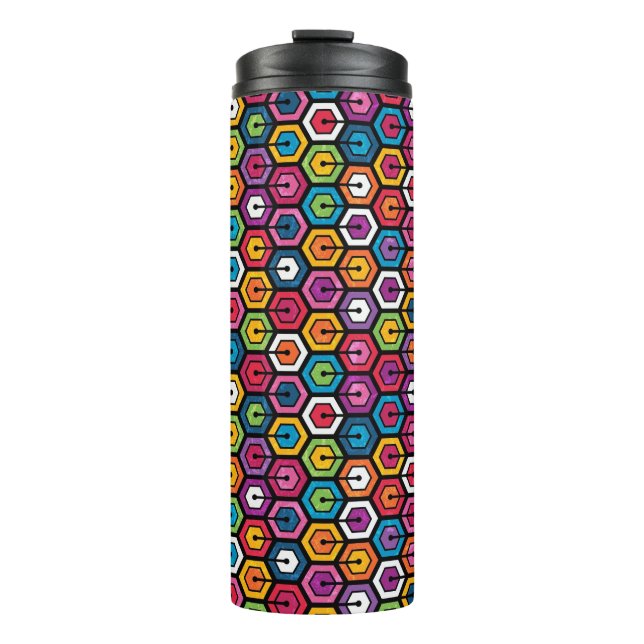 Colourful geometric pattern with hexagons thermal tumbler (Front)