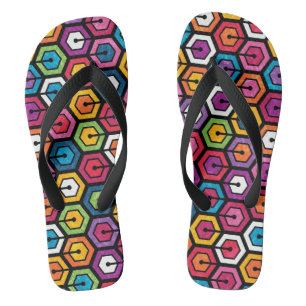 Colourful geometric pattern with hexagons thongs