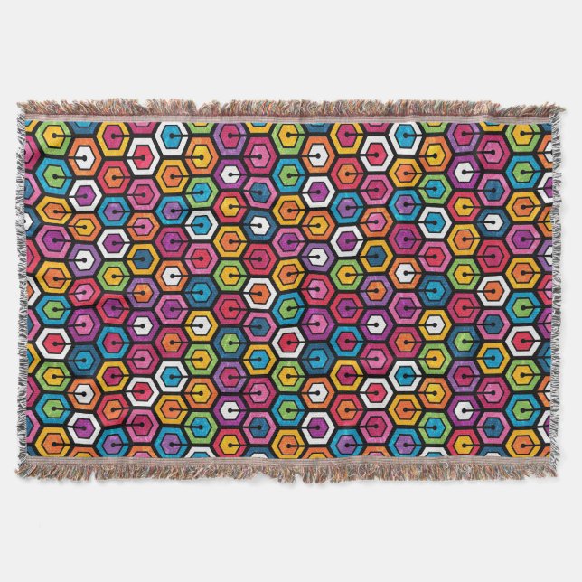 Colourful geometric pattern with hexagons throw blanket (Front)