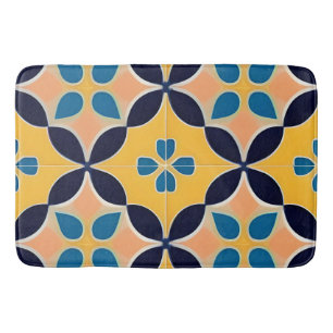 Colourful Geometric Pattern with Retro Tile Design Bath Mat
