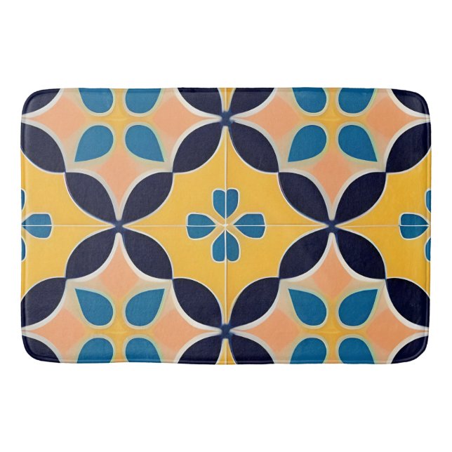 Colourful Geometric Pattern with Retro Tile Design Bath Mat (Front)