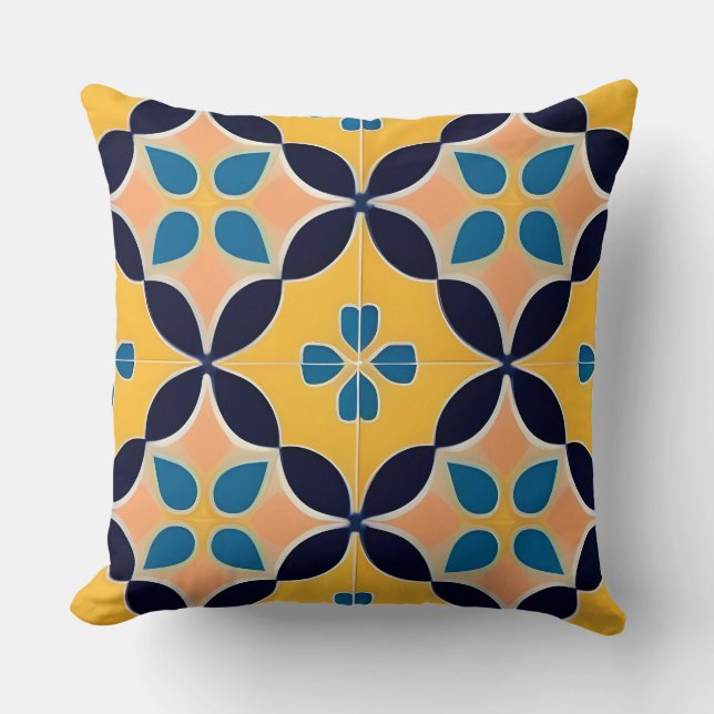 Colourful Geometric Pattern with Retro Tile Design Cushion (Front)
