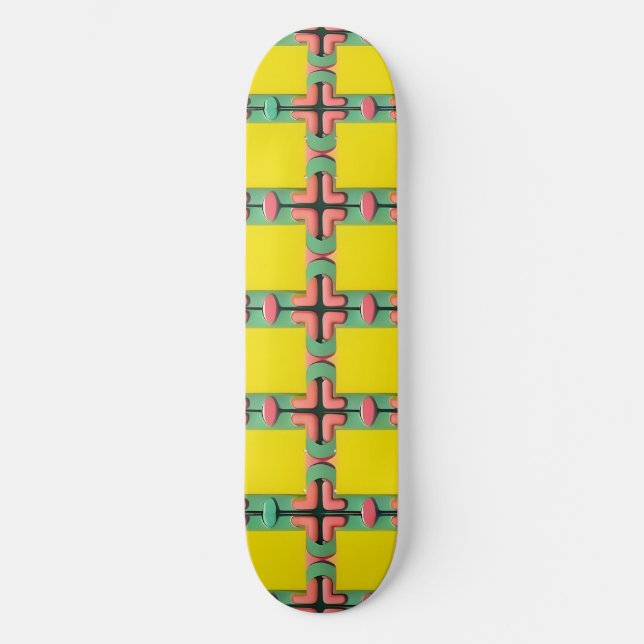 Colourful Geometric Pattern With Symmetrical Desig Skateboard (Front)