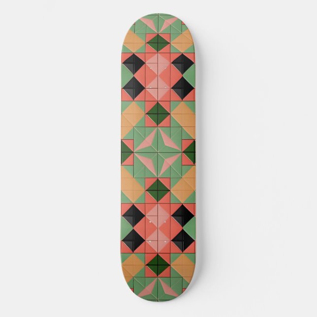 Colourful Geometric Pattern With Symmetrical Squar Skateboard (Front)