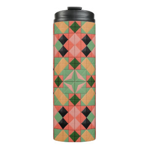 Colourful Geometric Pattern With Symmetrical Squar Thermal Tumbler