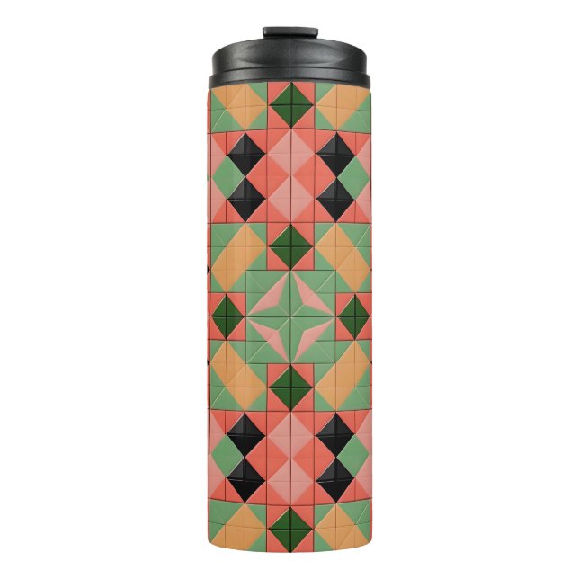 Colourful Geometric Pattern With Symmetrical Squar Thermal Tumbler (Front)