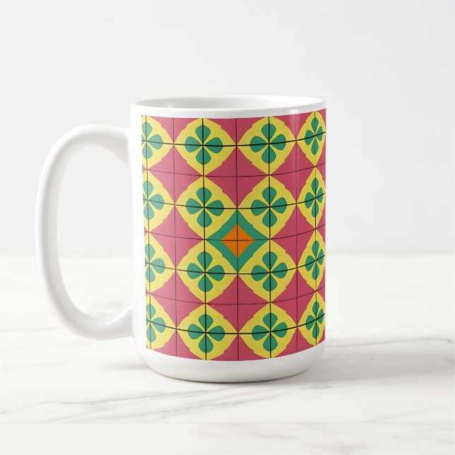 Colourful Geometric Pattern with Symmetrical Tile Coffee Mug (Left)
