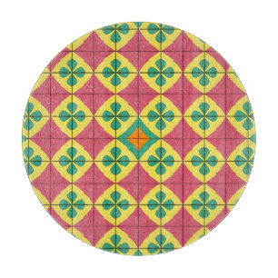 Colourful Geometric Pattern with Symmetrical Tile Cutting Board
