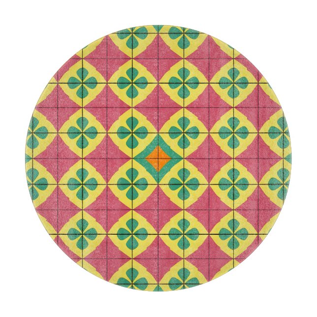 Colourful Geometric Pattern with Symmetrical Tile Cutting Board (Front)