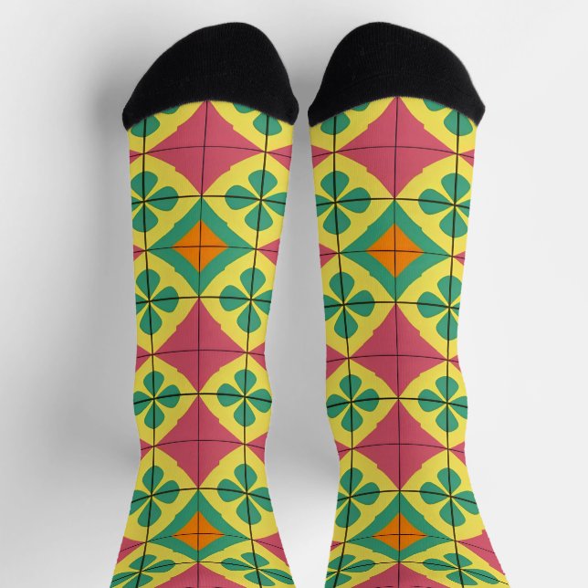 Colourful Geometric Pattern with Symmetrical Tile Socks (Top)