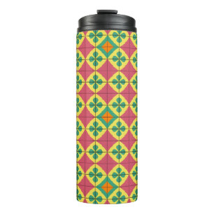 Colourful Geometric Pattern with Symmetrical Tile Thermal Tumbler