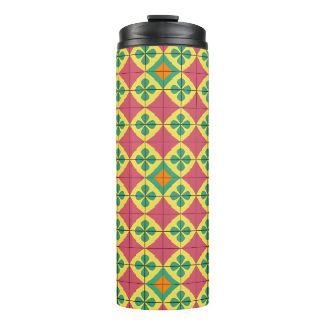 Colourful Geometric Pattern with Symmetrical Tile Thermal Tumbler (Front)