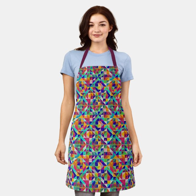 Colourful Geometric Patterns Apron (Worn)