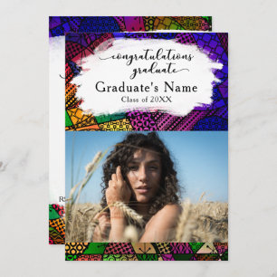 Colourful Geometric Patterns Graduation Photo Part Invitation