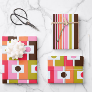 Colourful Geometric Patterns in Retro Pink  Wrapping Paper Sheet