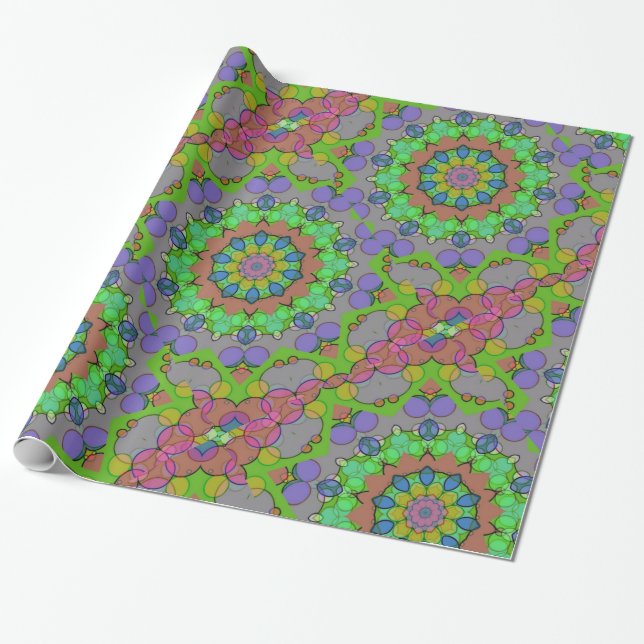 Colourful Geometric Pink Purple Green Christmas Wrapping Paper (Unrolled)