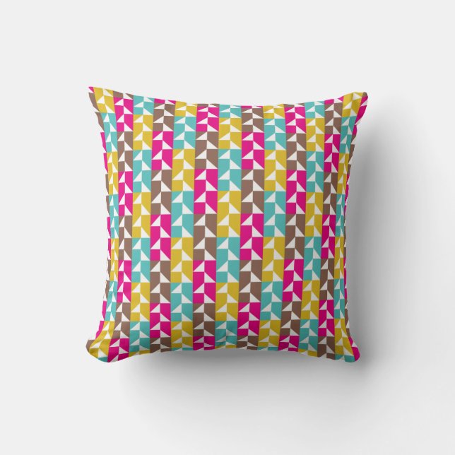 Colourful Geometric Pink, Yellow, Aqua Pattern Cushion (Front)