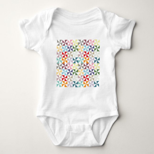 Colourful Geometric Pinwheel Baby Bodysuit (Front)