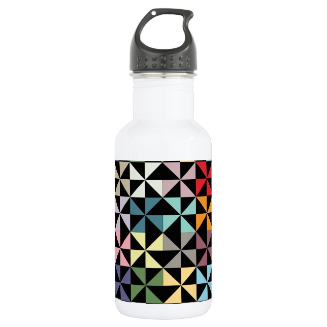Colourful Geometric Pinwheel Black 532 Ml Water Bottle (Front)