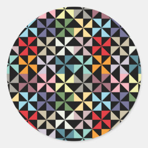 Colourful Geometric Pinwheel Black Classic Round Sticker