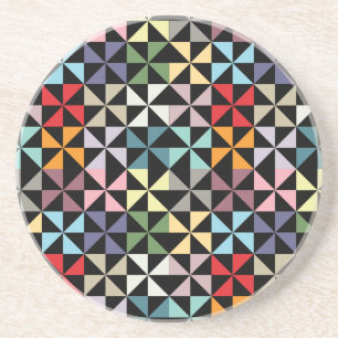 Colourful Geometric Pinwheel Black Coaster