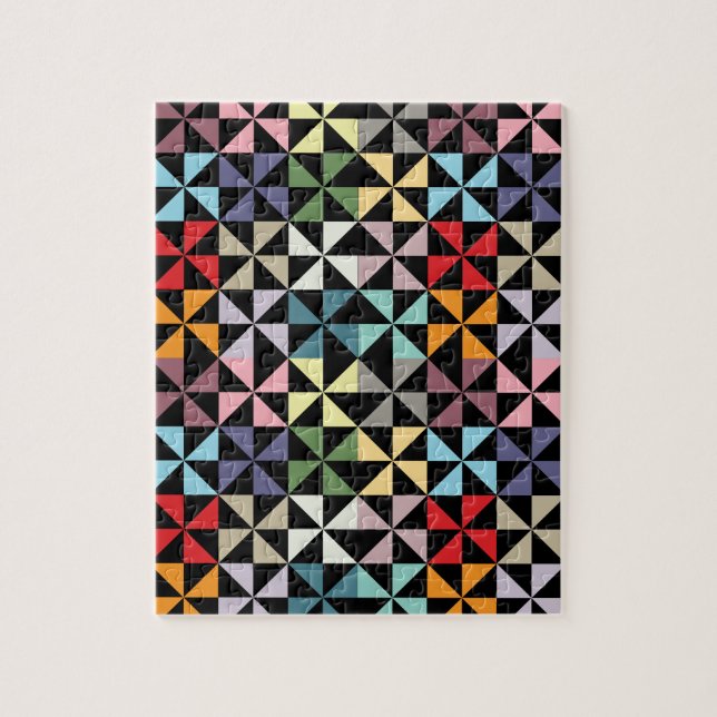 Colourful Geometric Pinwheel Black Jigsaw Puzzle (Vertical)