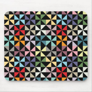 Colourful Geometric Pinwheel Black Mouse Pad