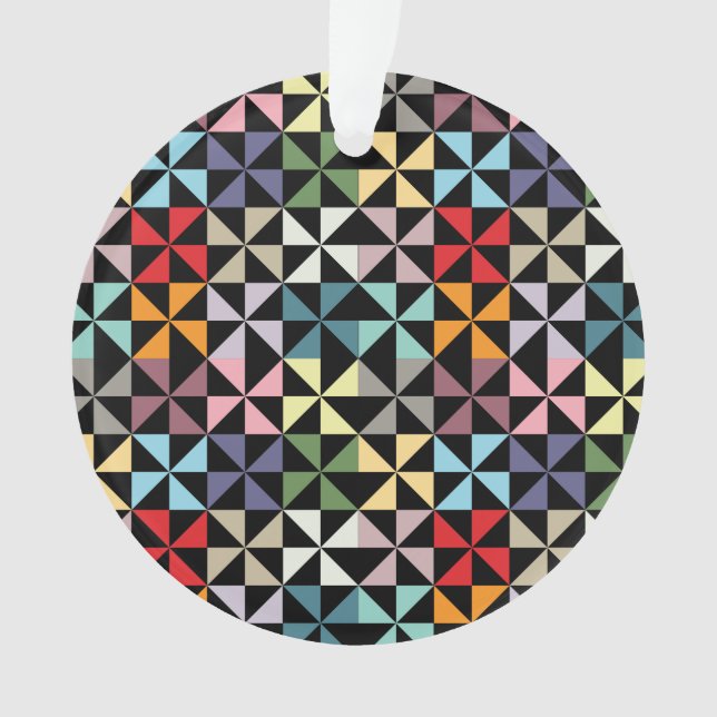 Colourful Geometric Pinwheel Black Ornament (Front)