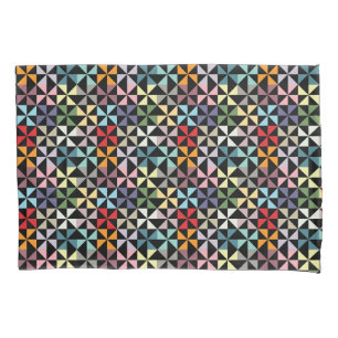Colourful Geometric Pinwheel Black Pillowcase
