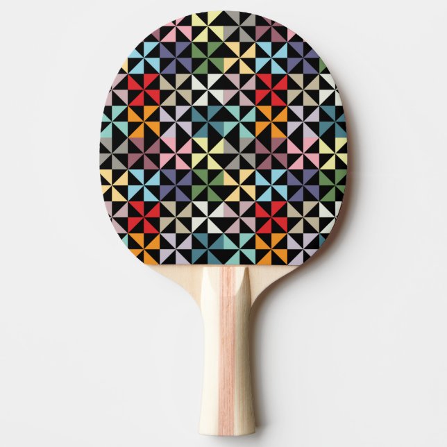 Colourful Geometric Pinwheel Black Ping Pong Paddle (Front)