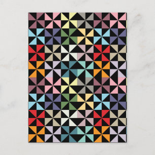 Colourful Geometric Pinwheel Black Postcard