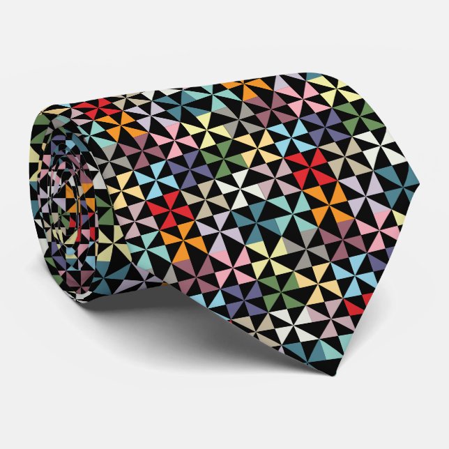 Colourful Geometric Pinwheel Black Tie (Rolled)