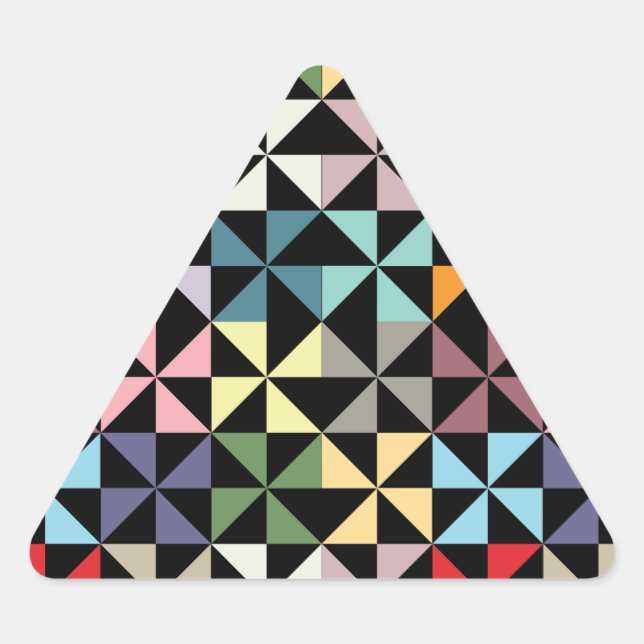 Colourful Geometric Pinwheel Black Triangle Sticker (Front)