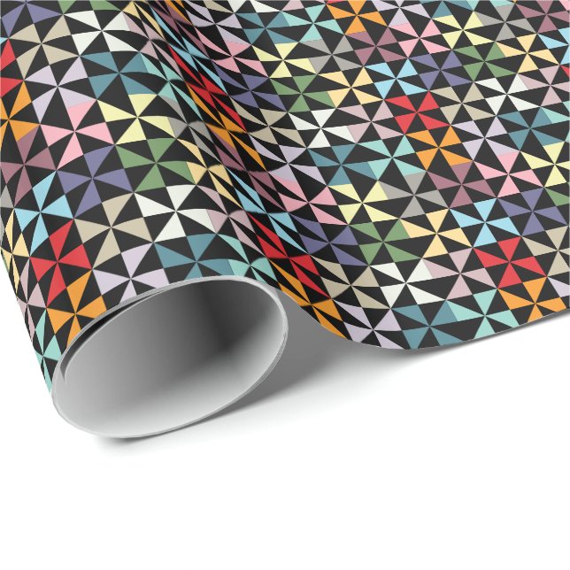 Colourful Geometric Pinwheel Black Wrapping Paper (Roll Corner)