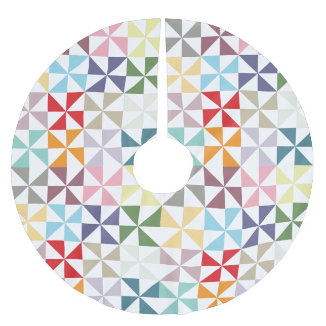 Colourful Geometric Pinwheel Brushed Polyester Tree Skirt (Front)