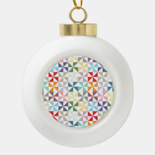 Colourful Geometric Pinwheel Ceramic Ball Christmas Ornament