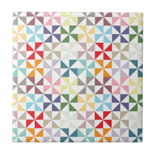 Colourful Geometric Pinwheel Ceramic Tile