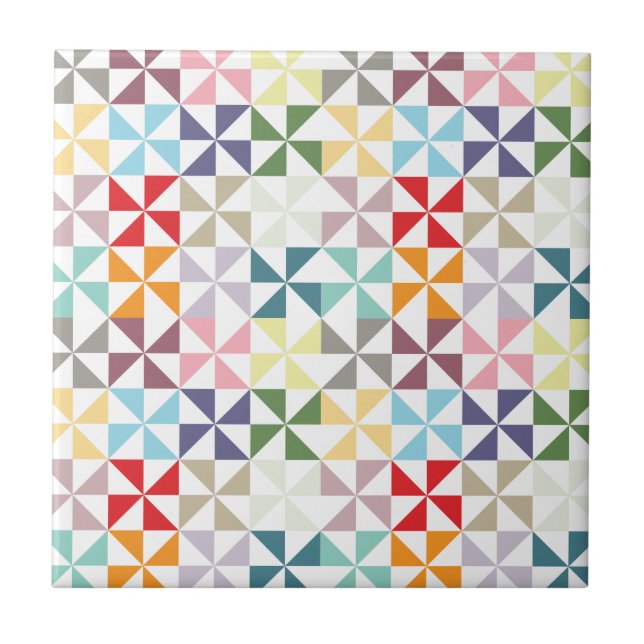 Colourful Geometric Pinwheel Ceramic Tile (Front)