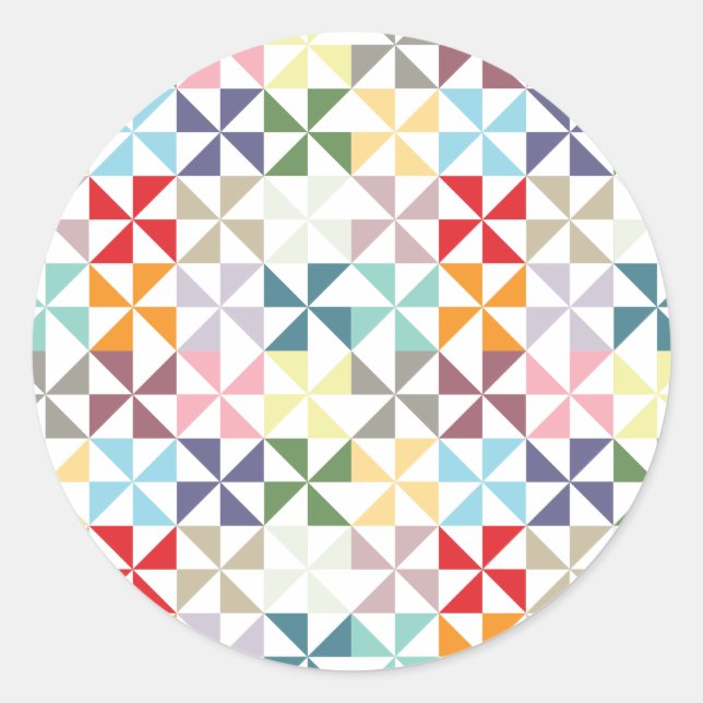 Colourful Geometric Pinwheel Classic Round Sticker (Front)