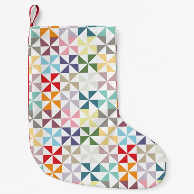 Colourful Geometric Pinwheel Small Christmas Stocking (Front)