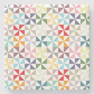 Colourful Geometric Pinwheel Stone Coaster