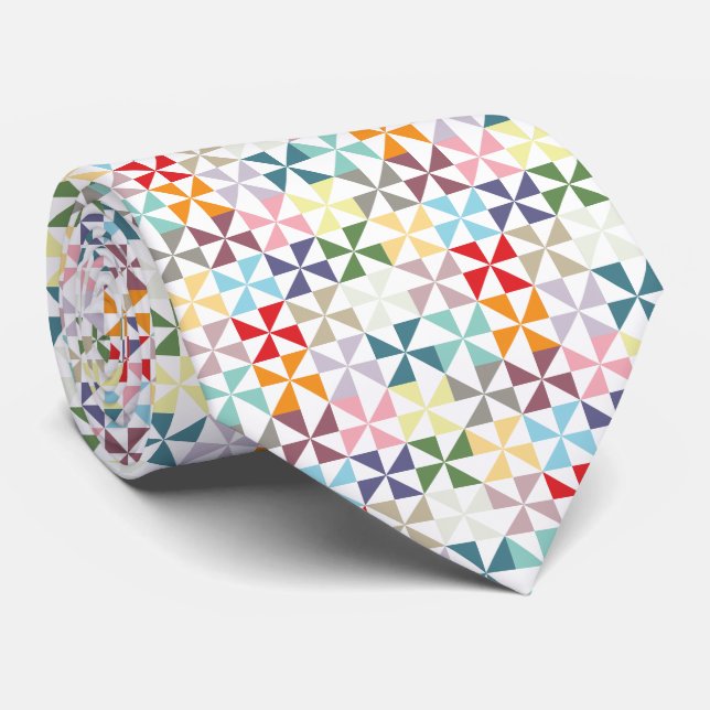 Colourful Geometric Pinwheel Tie (Rolled)