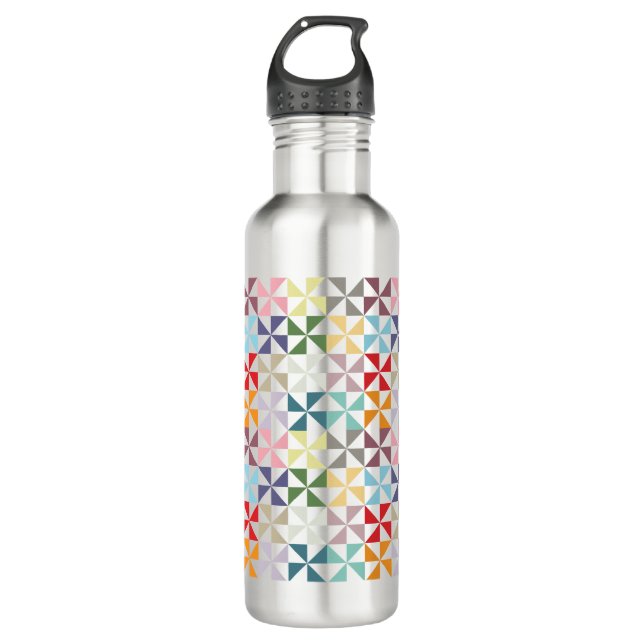 Colourful Geometric Pinwheel Water Bottle (Front)